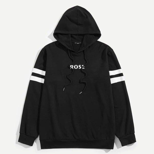

Men Letter Print Striped Sleeve Hoodie