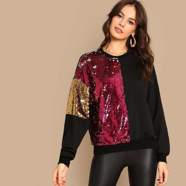 

Sequin Contrast Color Block Pullover, Multicolor