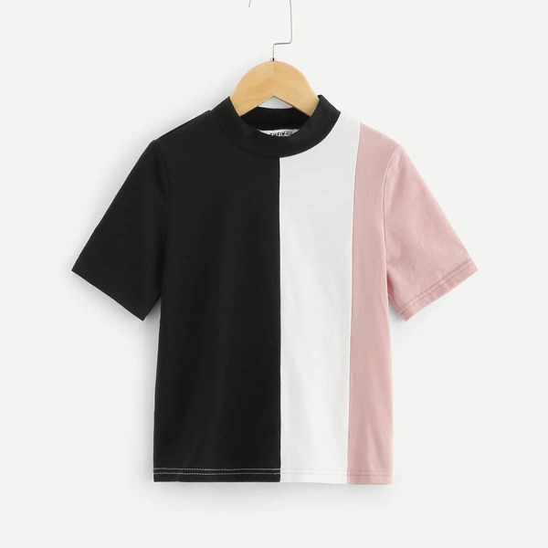 

Girls Mock Neck Color Block Tee