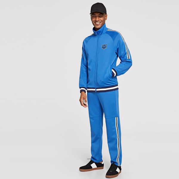 

Men Raglan Sleeve Tape Side Zip Up Tracksuit, Blue
