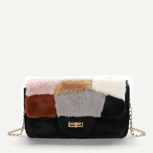 

Faux Fur Design Chain Crossbody Bag
