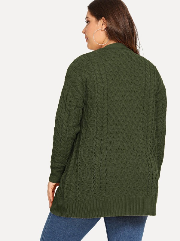 

Plus Button Up Mixed Knit Cardigan