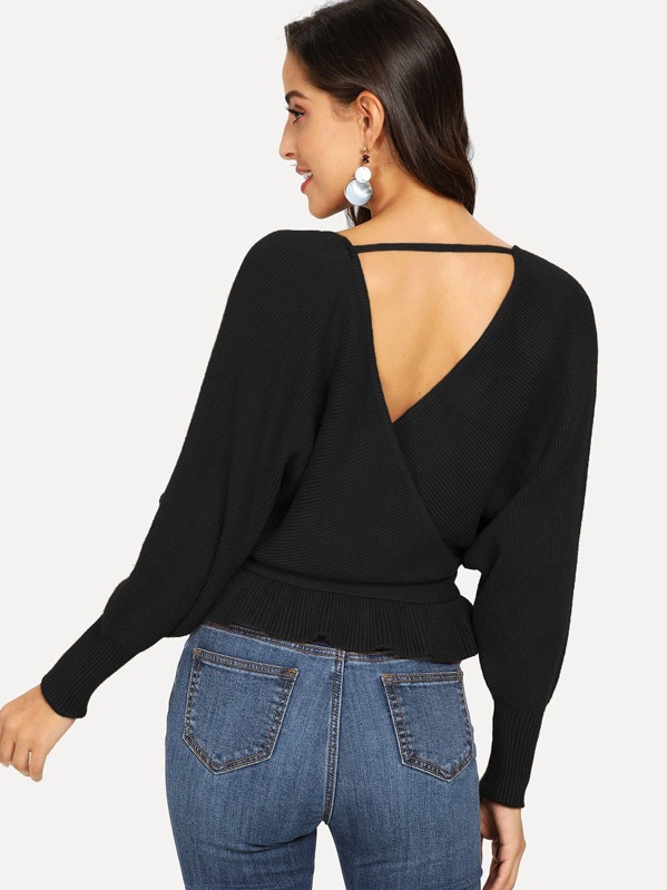 

Dolman Sleeve Surplice Wrap Belted Sweater