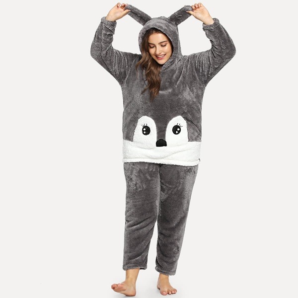 

Plus Rabbit Pattern Plush PJ Set