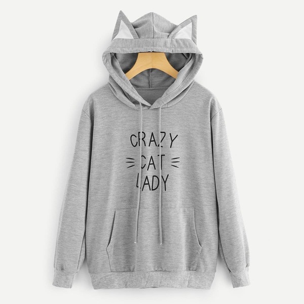 

Letter Print Hooded Sweatshirt