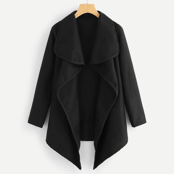 

Solid Waterfall Neck Coat, Black