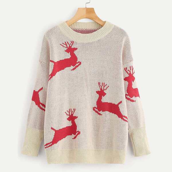 

Deer Print Sweater, Multicolor