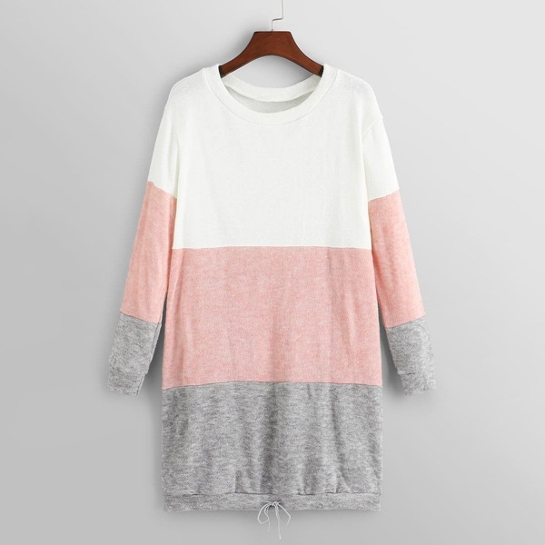

Drawstring Hem Color Block Sweater Dress
