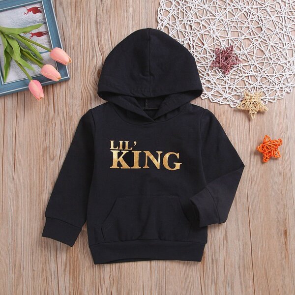 

Toddler Boys Letter Print Hoodie, Black