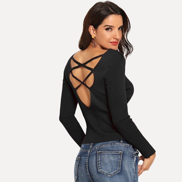 

Criss Cross Back Ribbed Jumper