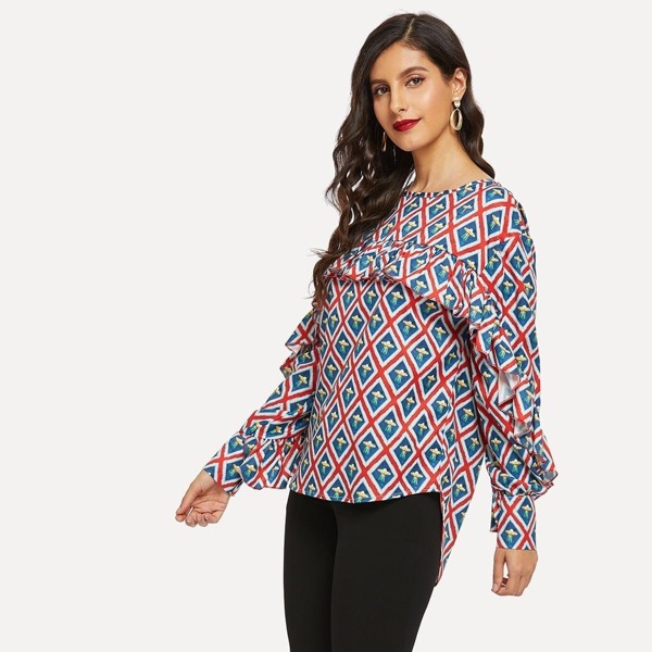 

Ruffle Asymmetric Hem Blouse