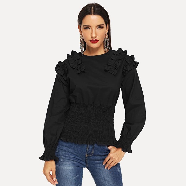 

Ruched Elastic Waist Blouse