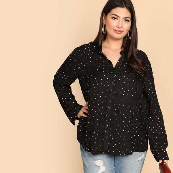 

Plus Polka Dot Shirt, Black