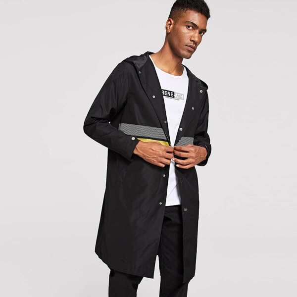 

Men Contrast Tape Hooded Jacket