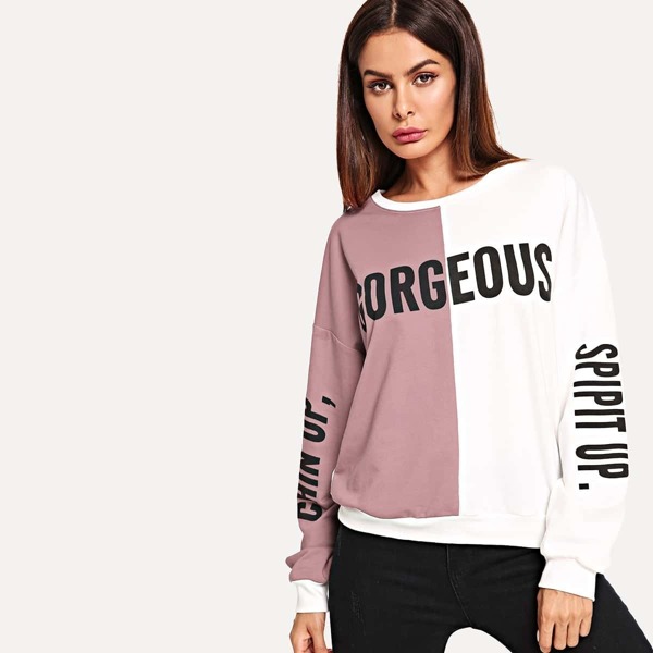 

Color Block Letter Print Sweatshirt, Multicolor