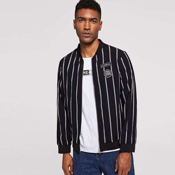 

Men Patch Detail Striped Bomber Jacket
