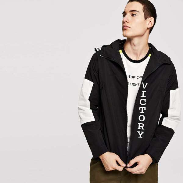 

Men Two Tone Hooded Windbreaker Jacket, White
