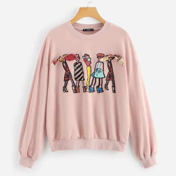 

Drop Shoulder Knot Detail Graphic Sweatshirt