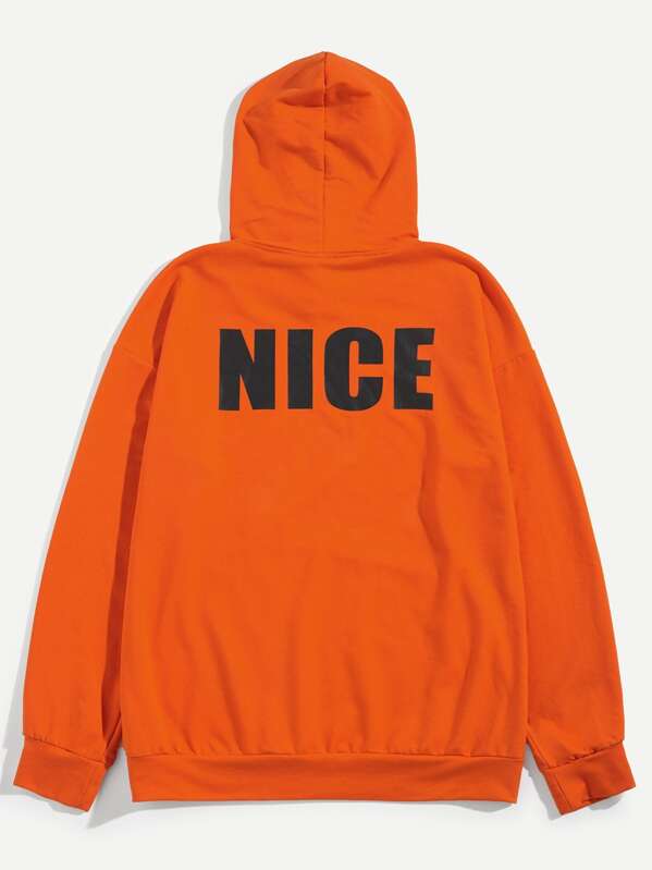 Men Pocket Front Drawstring Hoodie, Orange