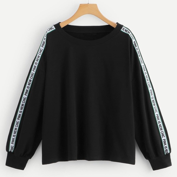 

Plus Drop Shoulder Letter Tape Sweatshirt