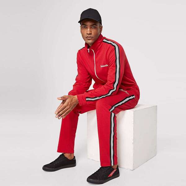 

Men Striped Trim Sweatshirt & Pants Set