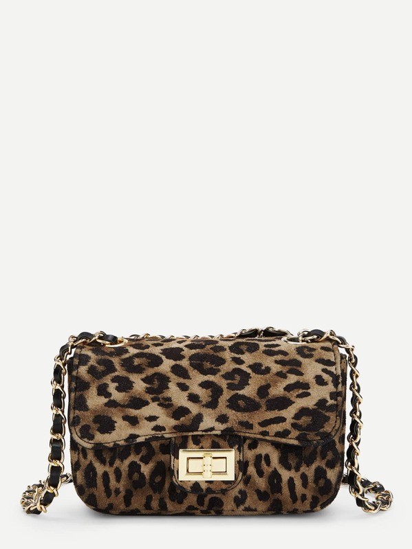 

Leopard Pattern Suede Chain Crossbody Bag, Multicolor