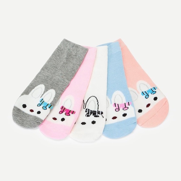 

Girls Cartoon Rabbit Pattern Sock 5pairs, Multicolor