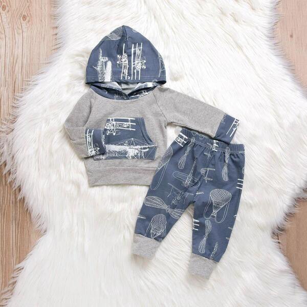 

Toddler Boys Plane Print Hoodie With Pants