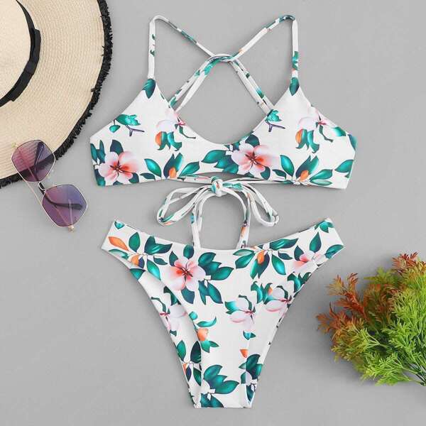 

Random Floral Criss Cross Back Bikini Set