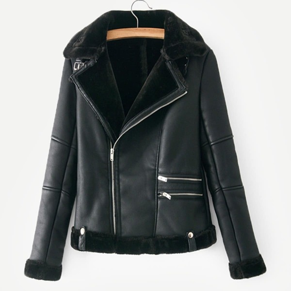 

Contrast Faux Fur PU Jacket