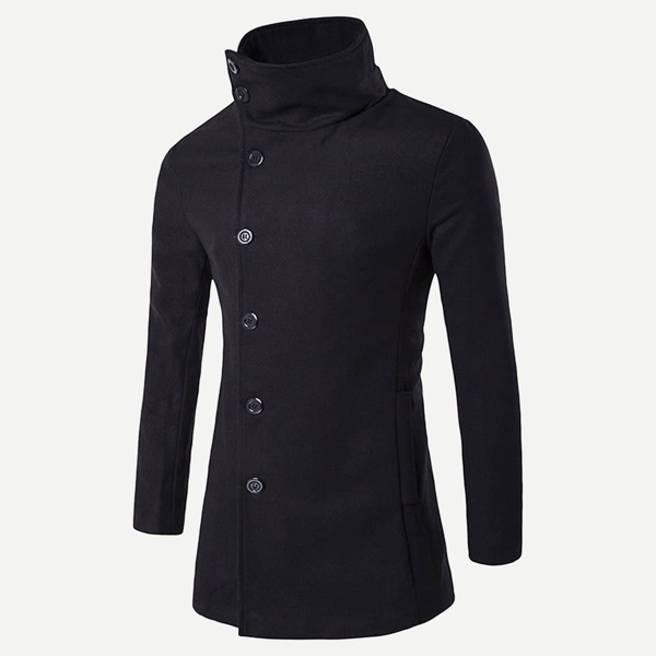 

Men Single Breasted Slit Hem Coat