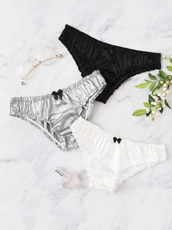 

Lettuce Trim Satin Panty Set 3pcs, Multicolor