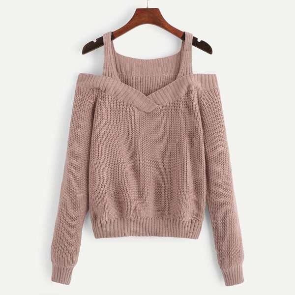 

Cold Shoulder Solid Sweater
