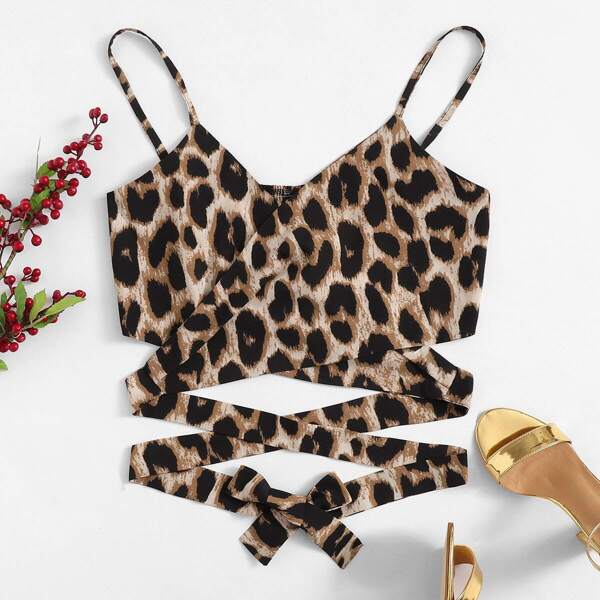

Knot Back Leopard Print Cami Top, Multicolor