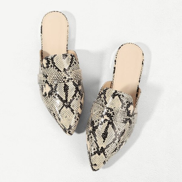 

Snakeskin Pattern Flat Mules, Multicolor