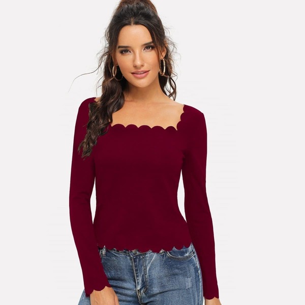 

Scallop Trim Square Neck Tee