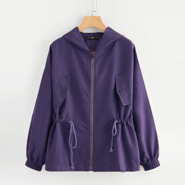 

Waist Drawstring Hooded Jacket, Purple