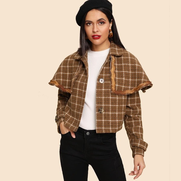 

Button Up Short Plaid Coat