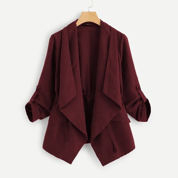 

Pocket Front Drawstring Solid Coat