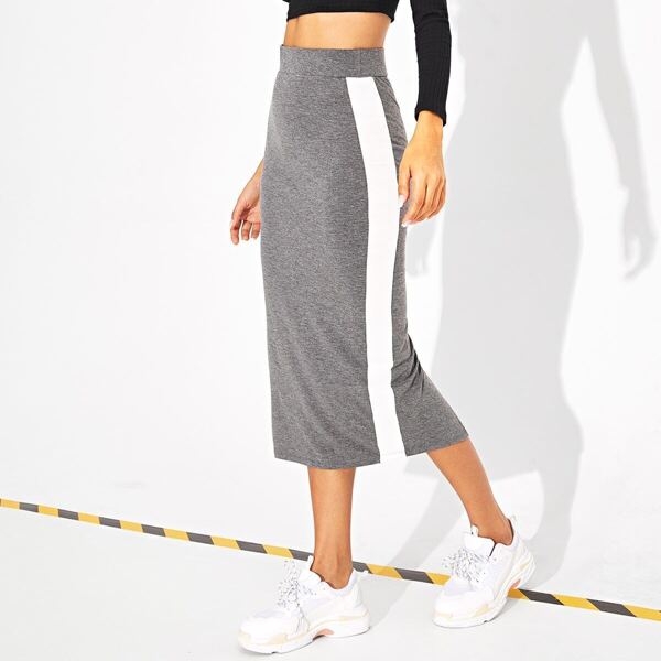 

Contrast Sideseam Split Back Pencil Skirt