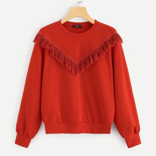 

Fringe Detail Solid Sweatshirt