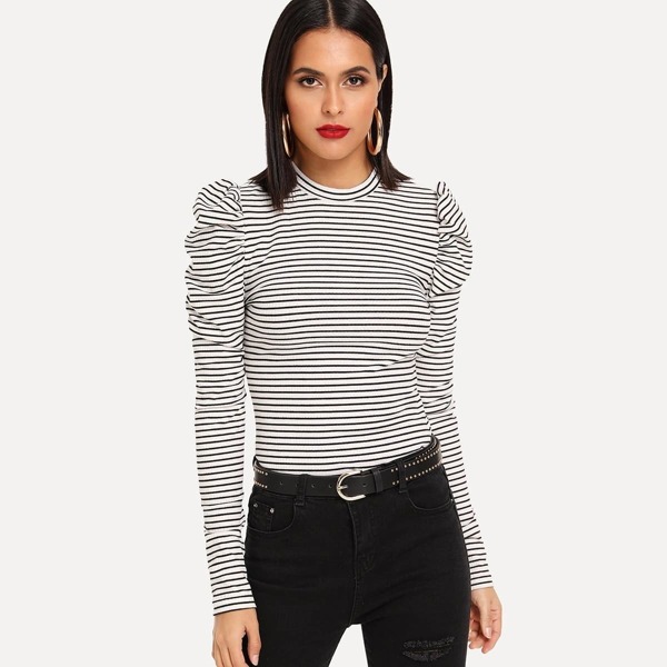 

Puff Sleeve Rib Knit Tee