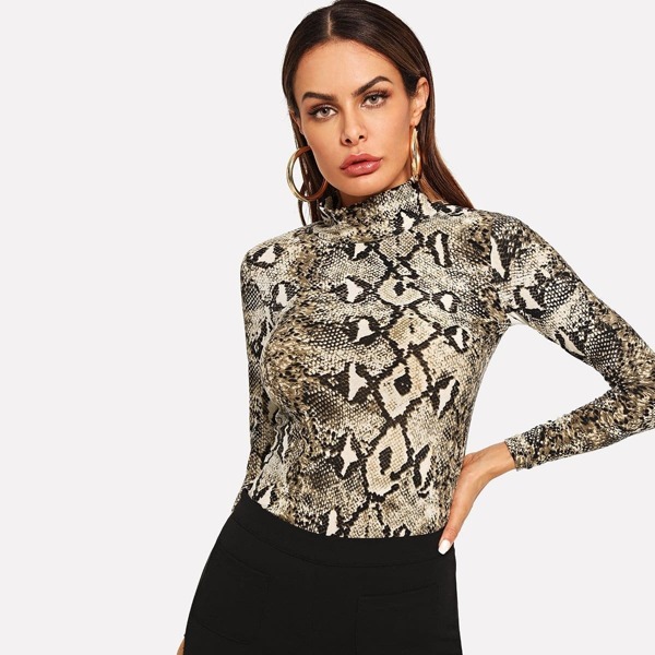 

High Neck Snakeskin Print Tee