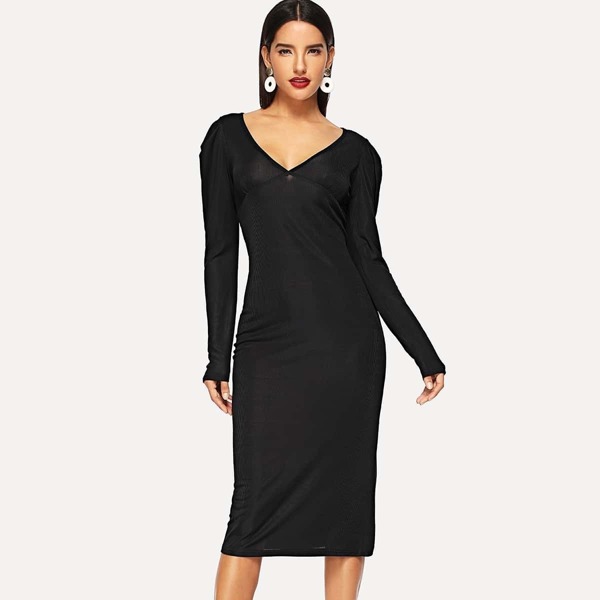 

V Neck Solid Bodice Dress