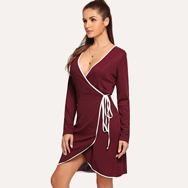 

Contrast Binding Surplice Wrap Dress