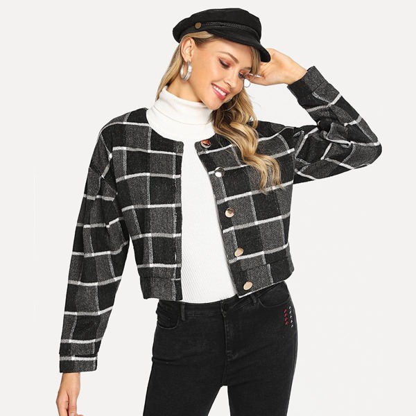 

Drop Shoulder Plaid Coat