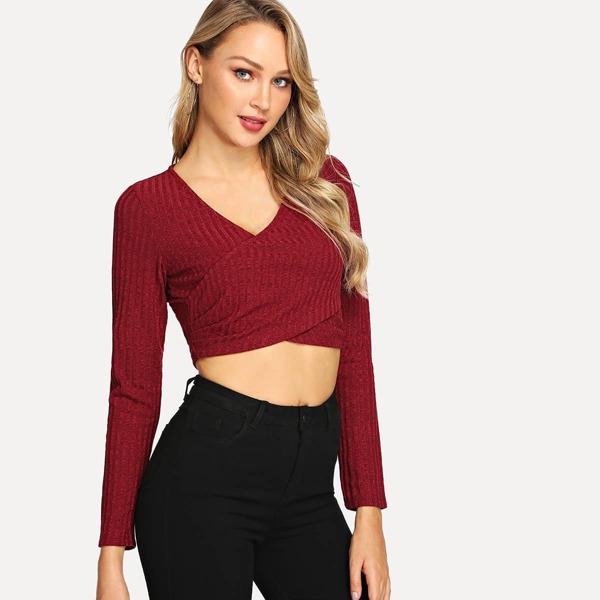 

Surplice Neck Ribbed Tee