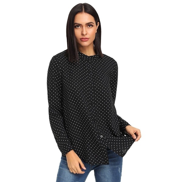 

Polka Dot Button Front Shirt, Black and white