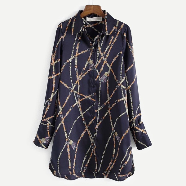 

Chain Print Shirt Dress, Navy