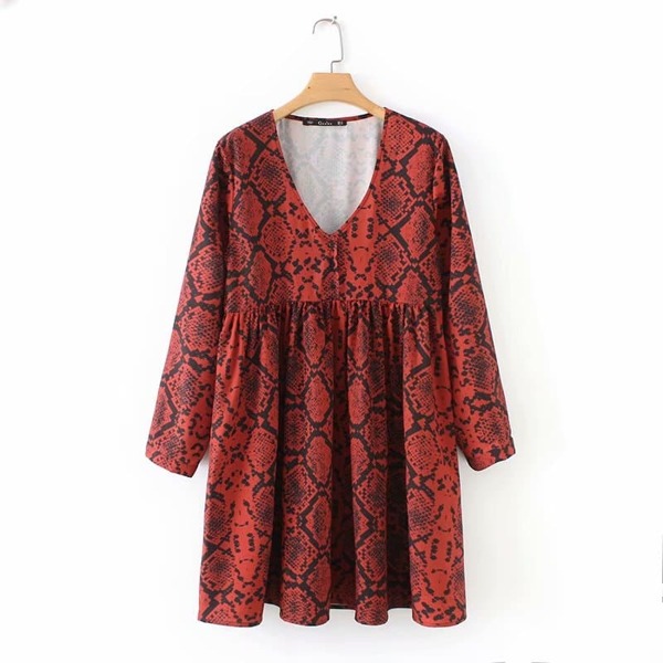 

V-neck Snakeskin Print Dress